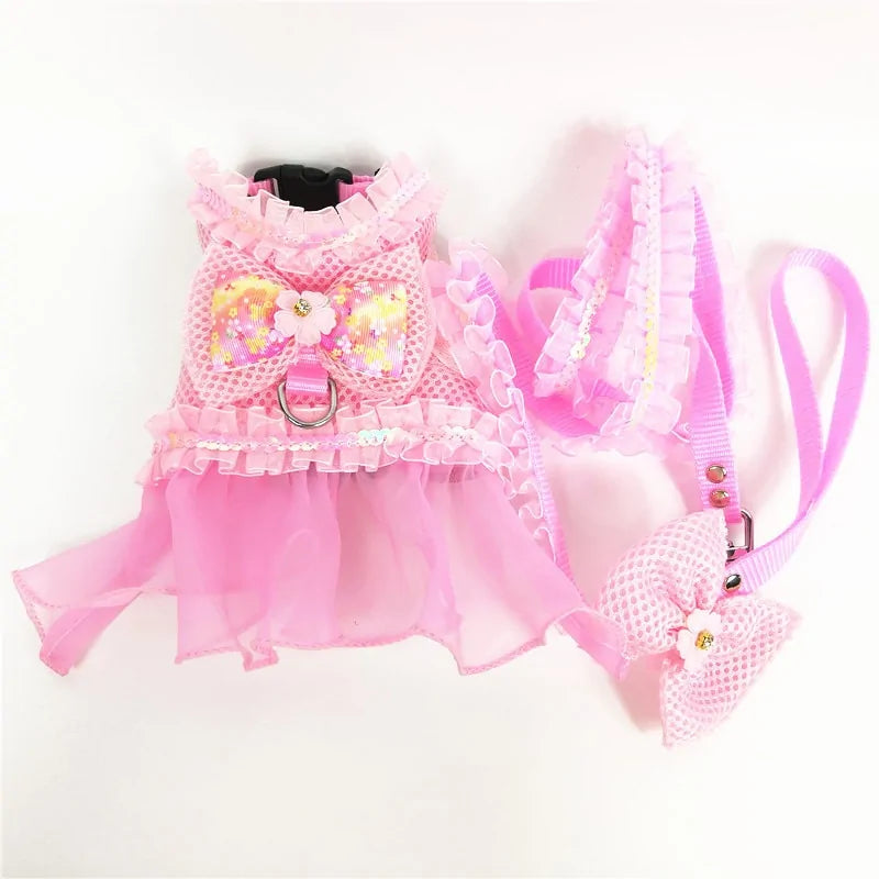 Princess Dog Dress Set with Harness and Leash - Perfect for Small Dogs